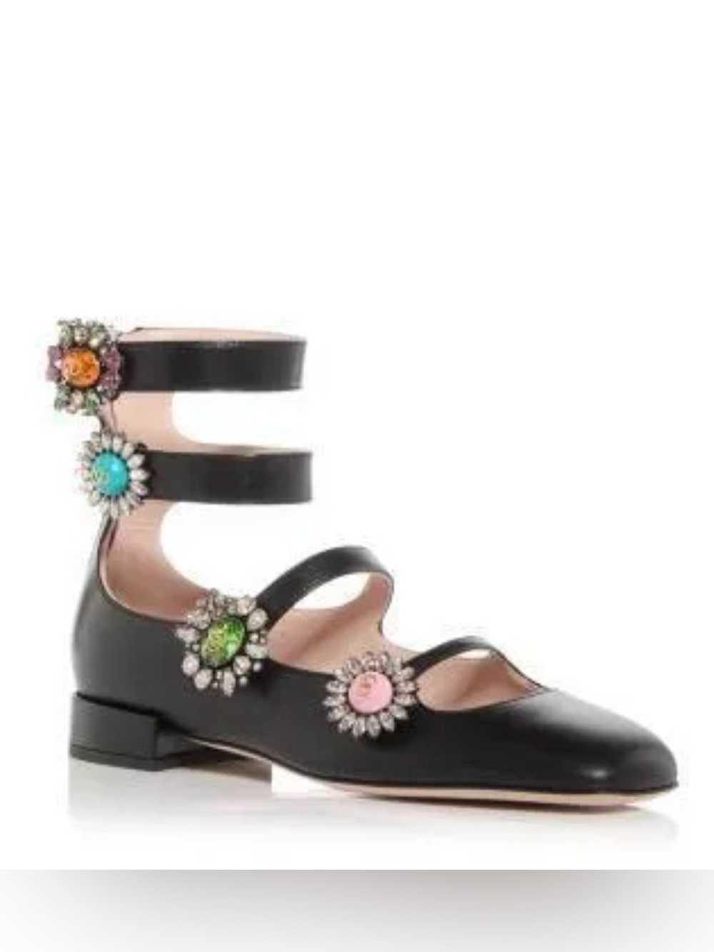 Valentino Garavani Black Multi-Strap Jeweled Mary Jane Flats